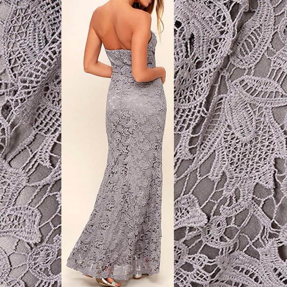 LULU'S Inherent Beauty Grey Lace Strapless Dress - Picture 12 of 15